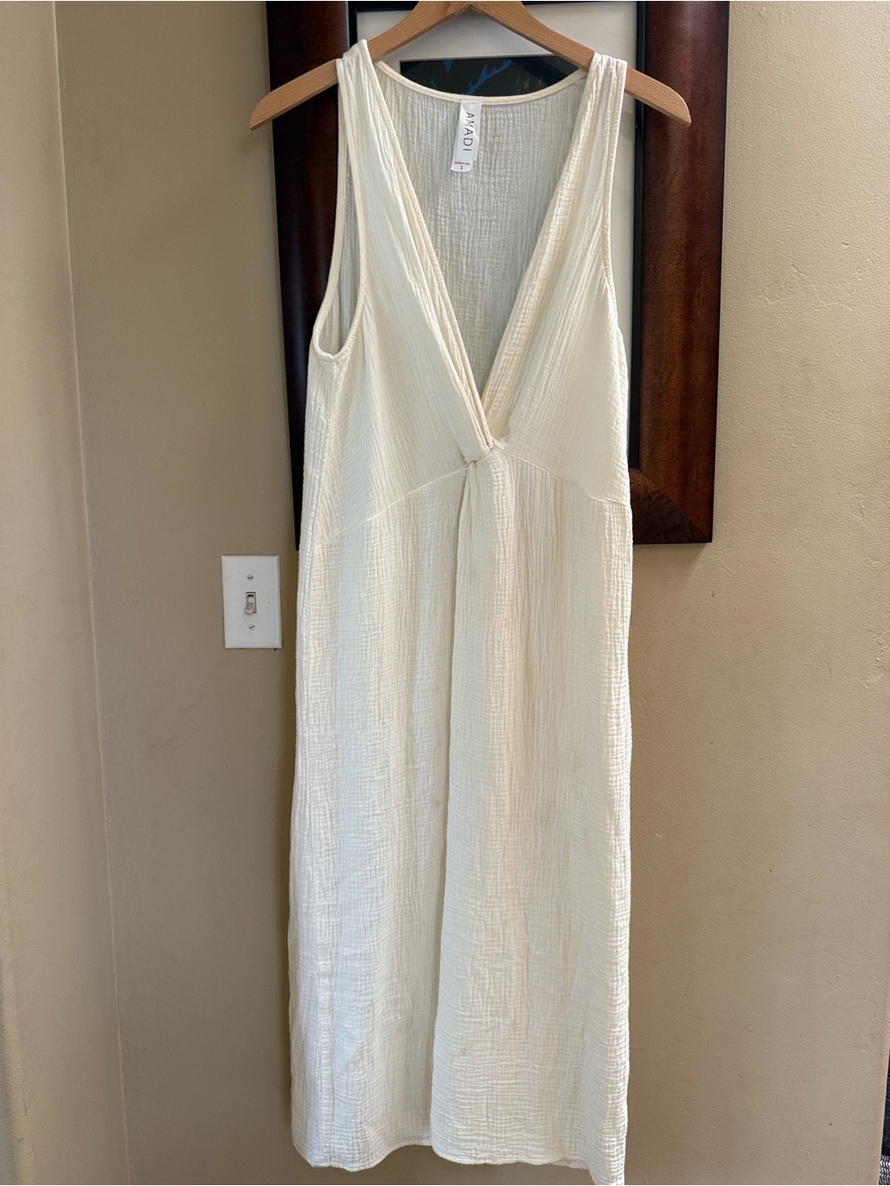 AMADI Twist Front Cotton Gauze Maxi Cover-Up Dress Cream Size Small Made USA - Picture 7 of 7